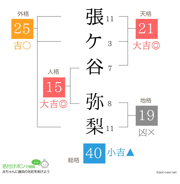 張ケ谷 弥梨さんの姓名判断結果