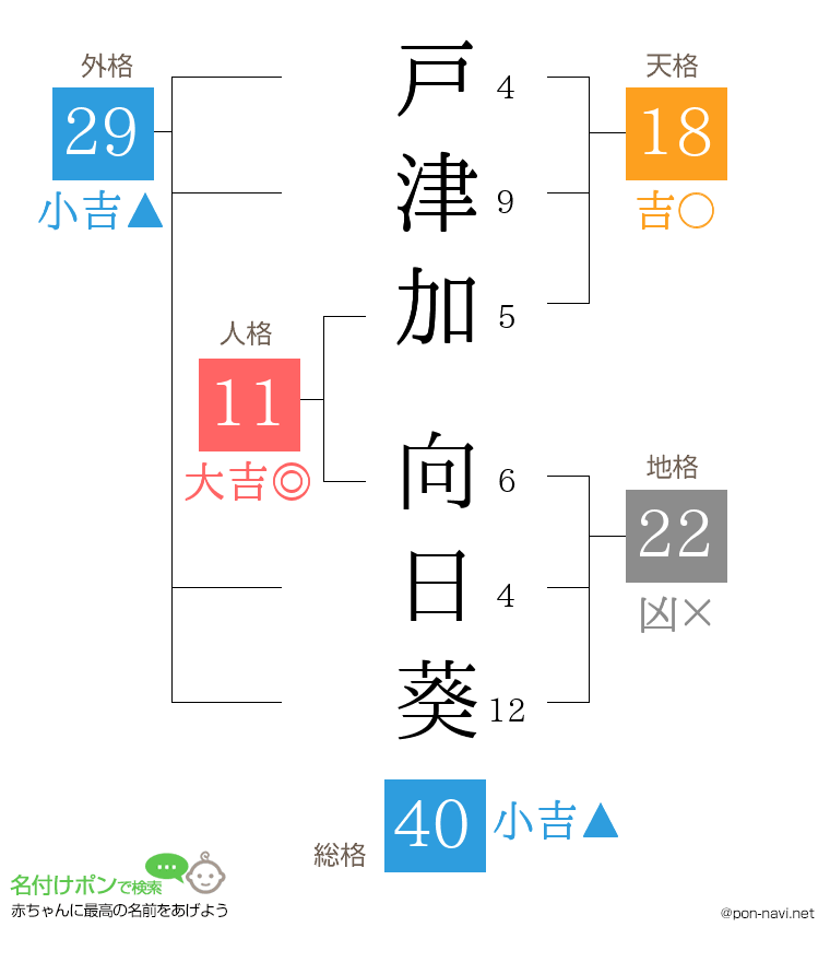 戸津加 向日葵さんの姓名判断結果