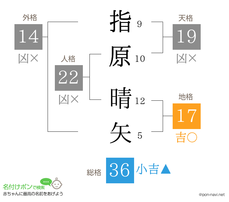 指原 晴矢さんの姓名判断結果