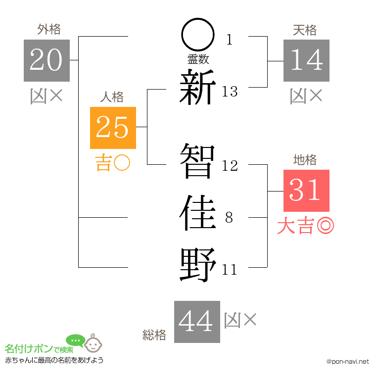 新 智佳野さんの姓名判断結果