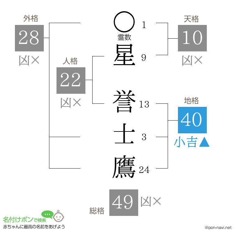星 誉士鷹さんの姓名判断結果