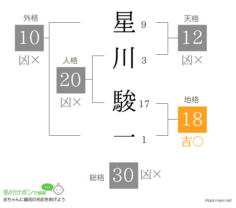 星川 駿一さんの姓名判断結果