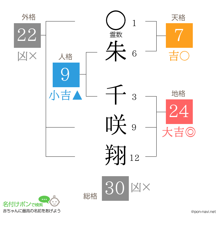 朱 千咲翔さんの姓名判断結果