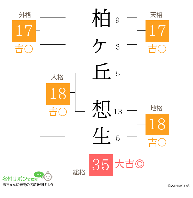柏ヶ丘 想生さんの姓名判断結果