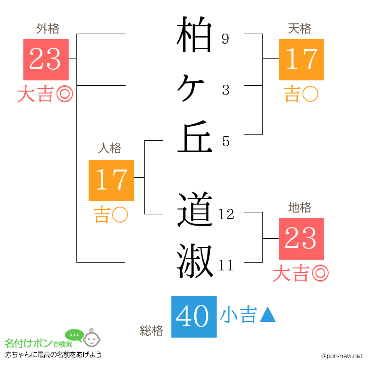 柏ヶ丘 道淑さんの姓名判断結果