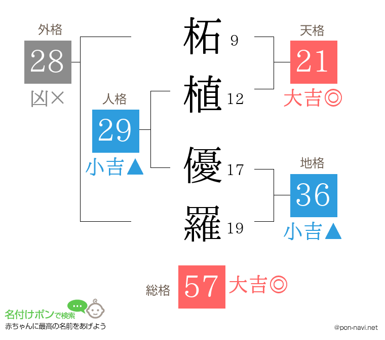 柘植 優羅さんの姓名判断結果