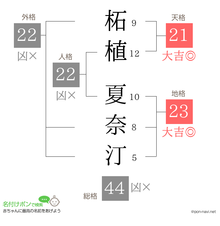 柘植 夏奈汀さんの姓名判断結果