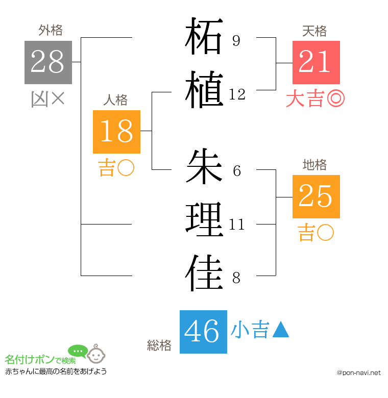 柘植 朱理佳さんの姓名判断結果