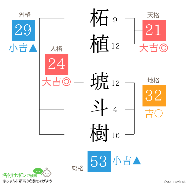 柘植 琥斗樹さんの姓名判断結果
