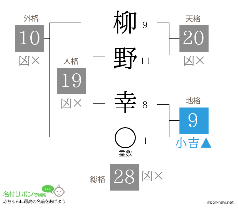 柳野 幸さんの姓名判断結果