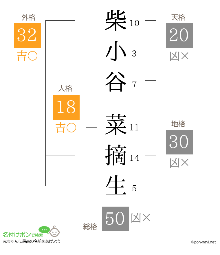 柴小谷 菜摘生さんの姓名判断結果