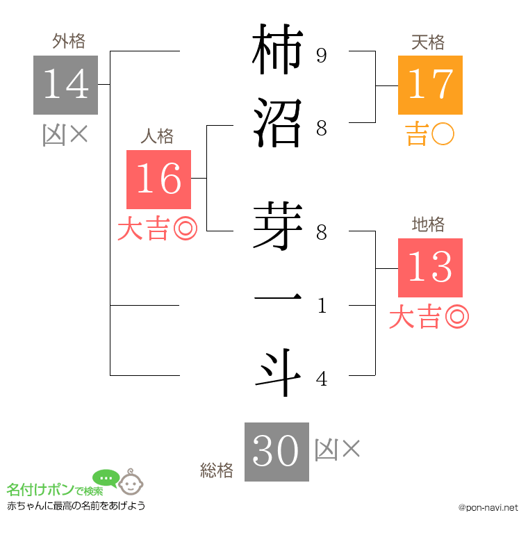 柿沼 芽一斗さんの姓名判断結果