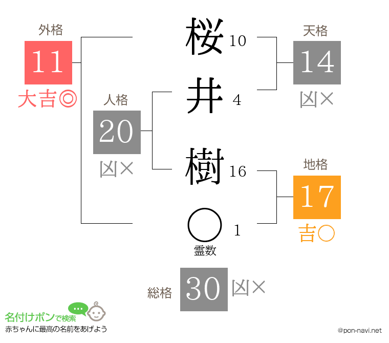桜井 樹さんの姓名判断結果