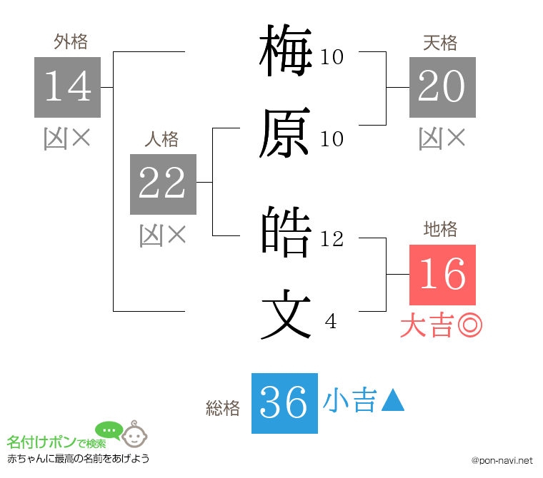梅原 皓文さんの姓名判断結果