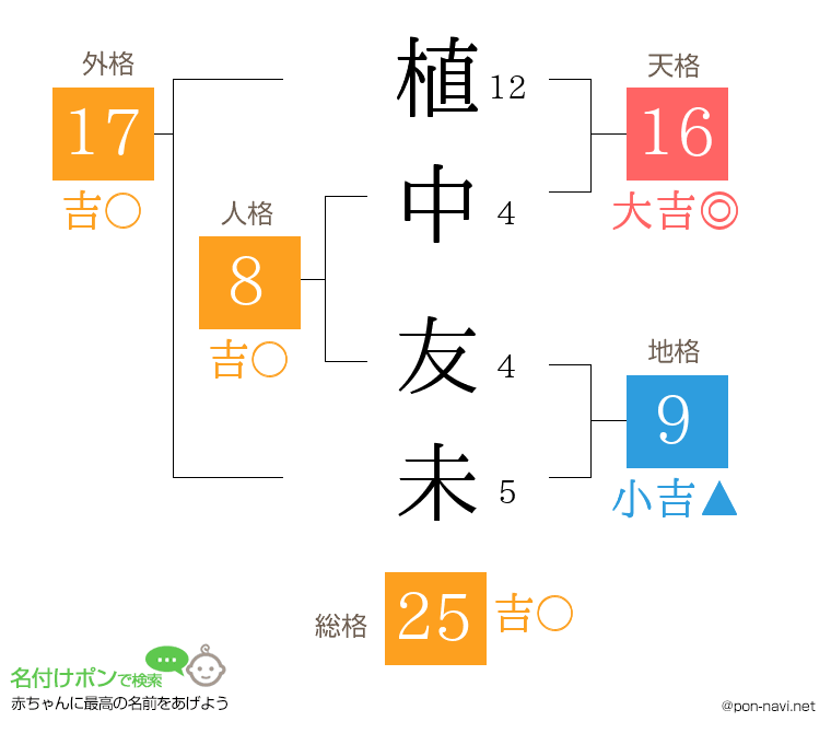 植中 友未さんの姓名判断結果