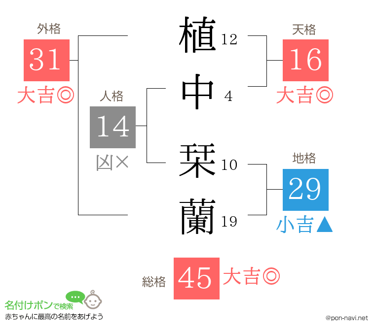 植中 栞蘭さんの姓名判断結果