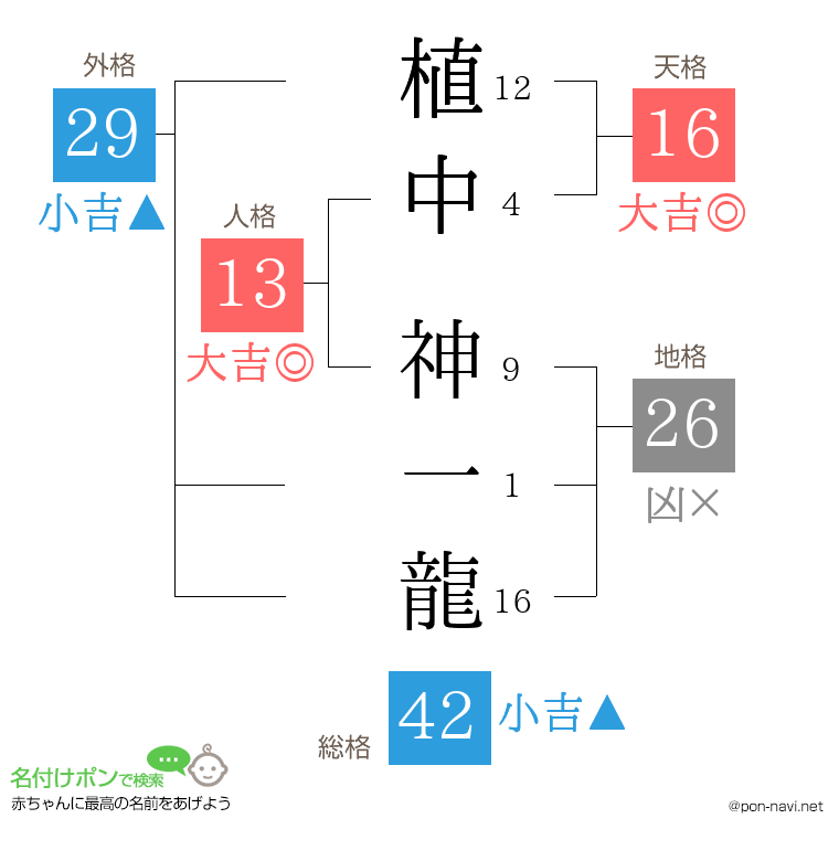 植中 神一龍さんの姓名判断結果