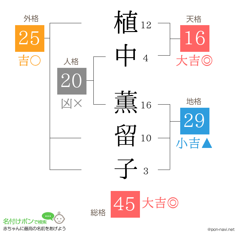 植中 薫留子さんの姓名判断結果
