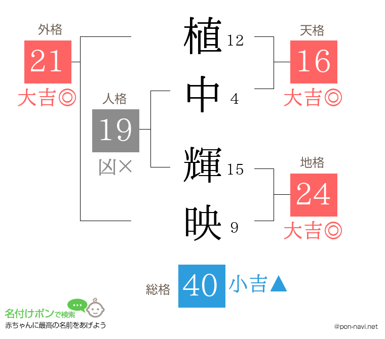 植中 輝映さんの姓名判断結果