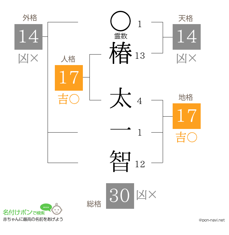 椿 太一智さんの姓名判断結果