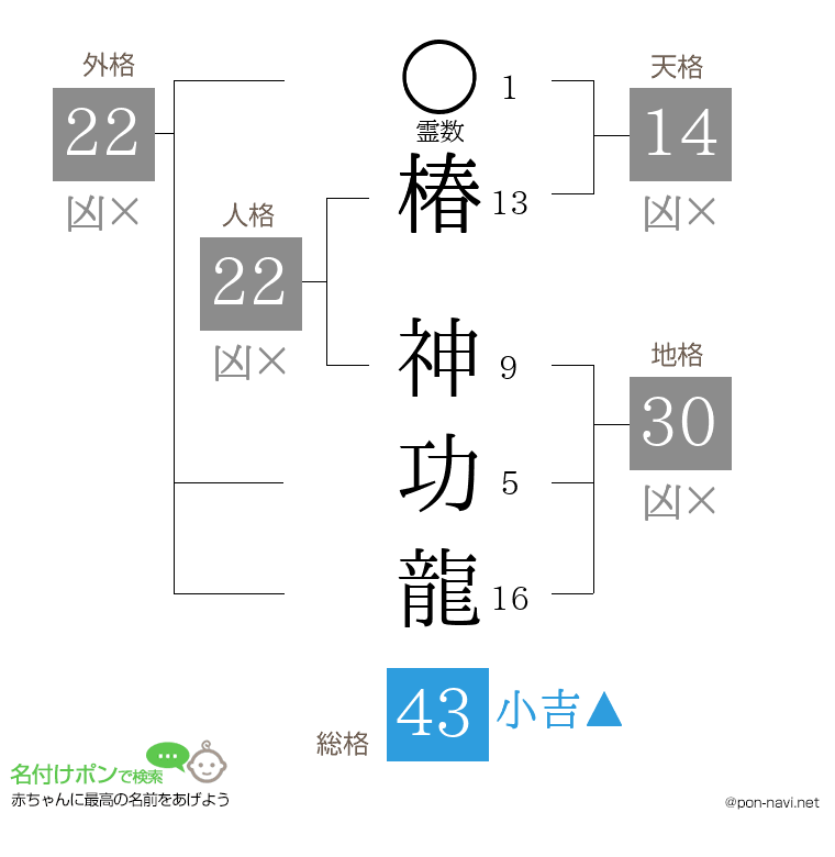 椿 神功龍さんの姓名判断結果
