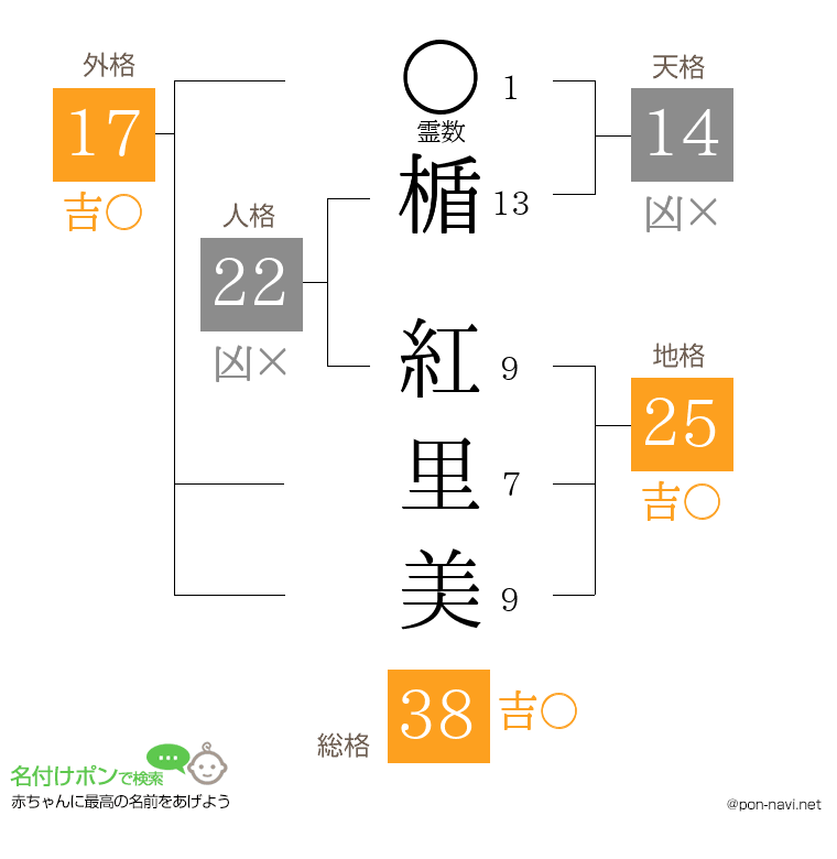 楯 紅里美さんの姓名判断結果