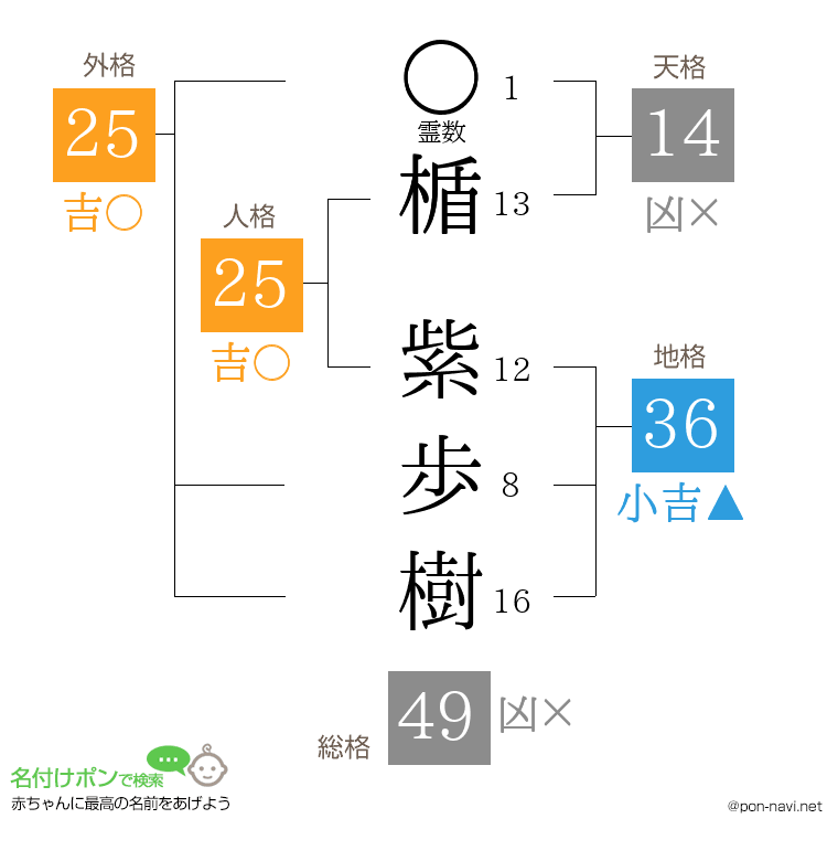 楯 紫歩樹さんの姓名判断結果