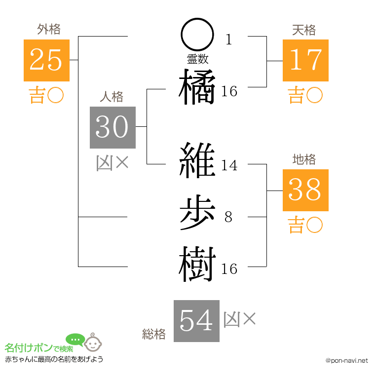 橘 維歩樹さんの姓名判断結果