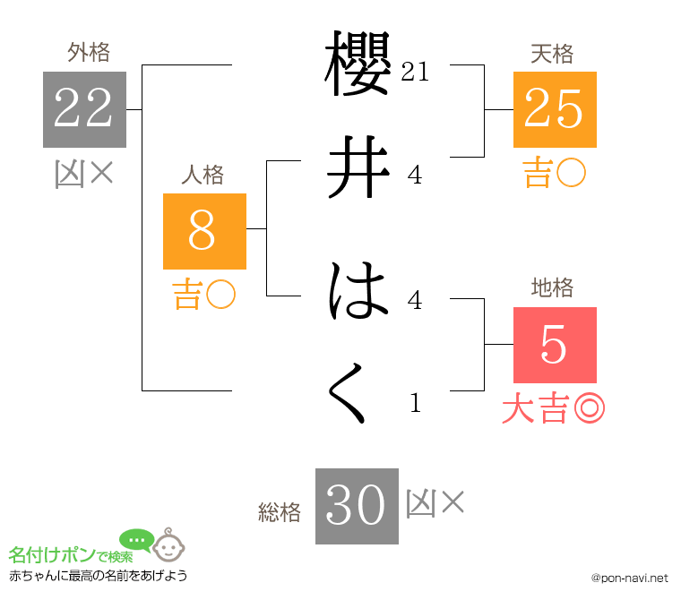 櫻井 はくさんの姓名判断結果