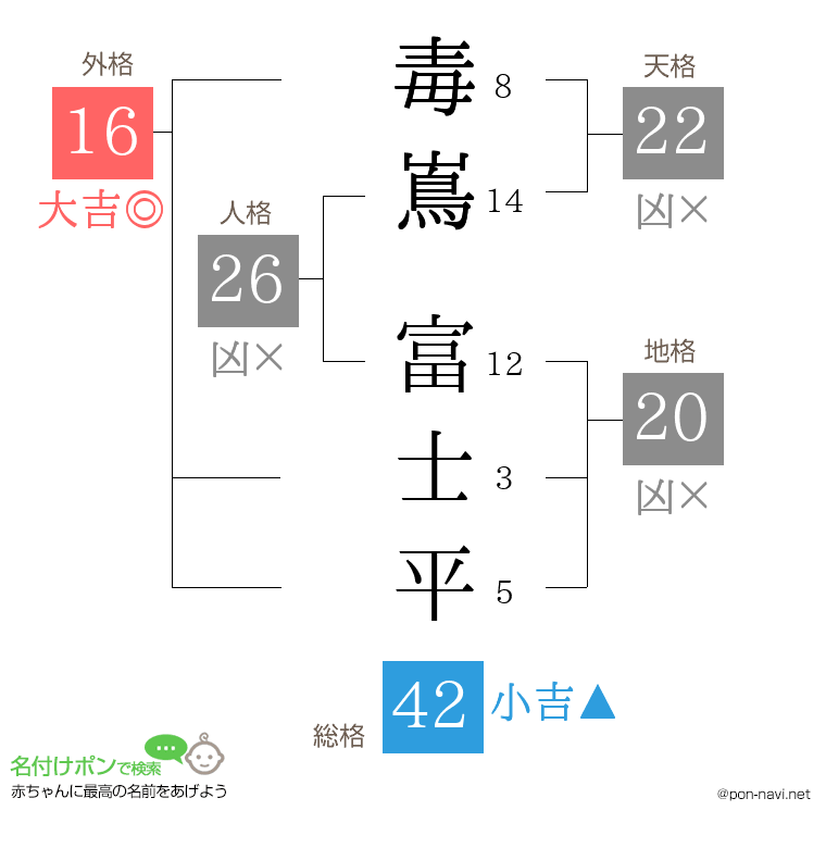 毒嶌 富士平さんの姓名判断結果