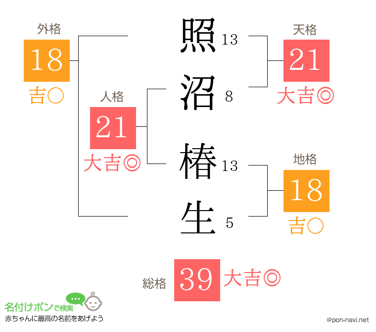 照沼 椿生さんの姓名判断結果