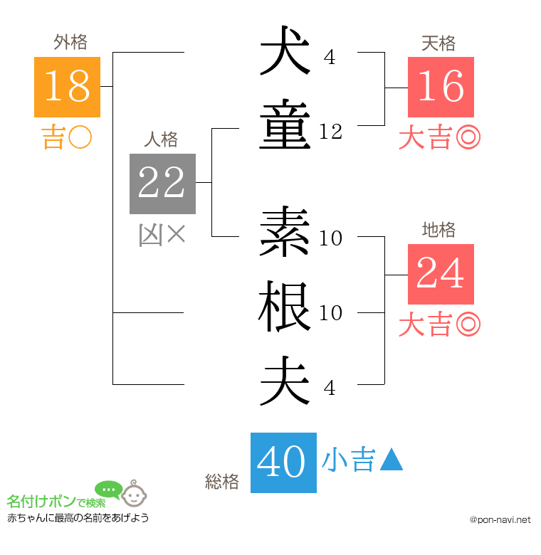 犬童 素根夫さんの姓名判断結果