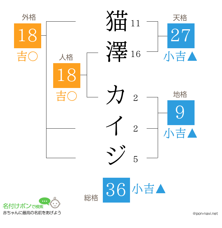 猫澤 カイジさんの姓名判断結果