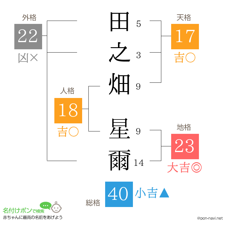 田之畑 星爾さんの姓名判断結果
