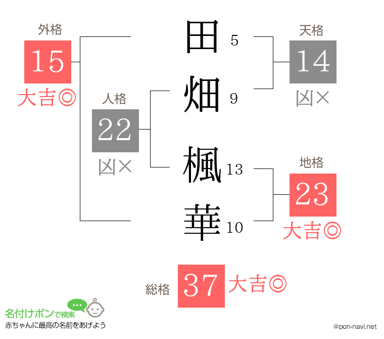 田畑 楓華さんの姓名判断結果