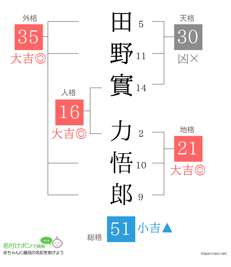 田野實 力悟郎さんの姓名判断結果