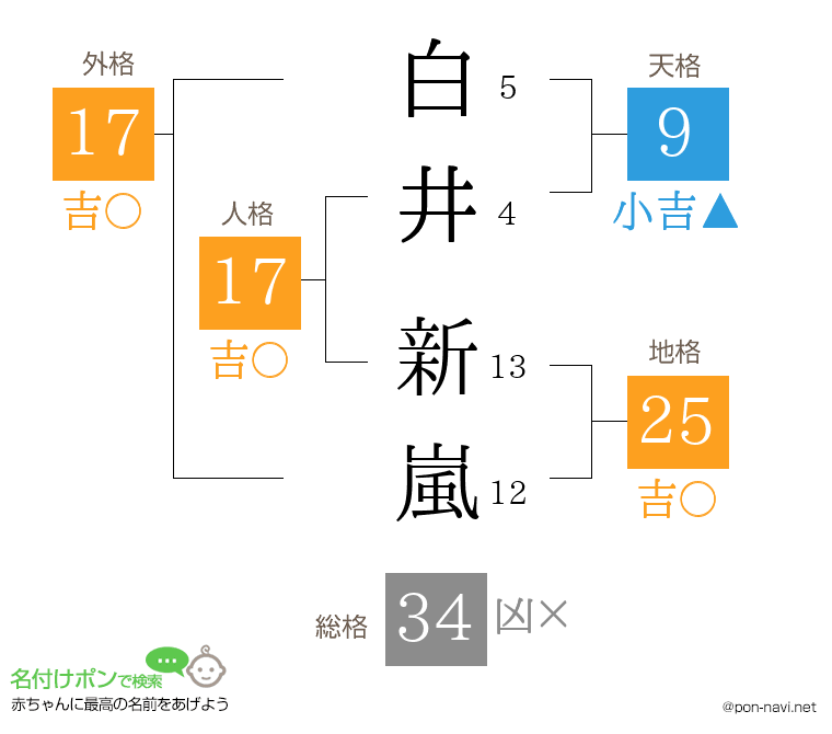 白井 新嵐さんの姓名判断結果