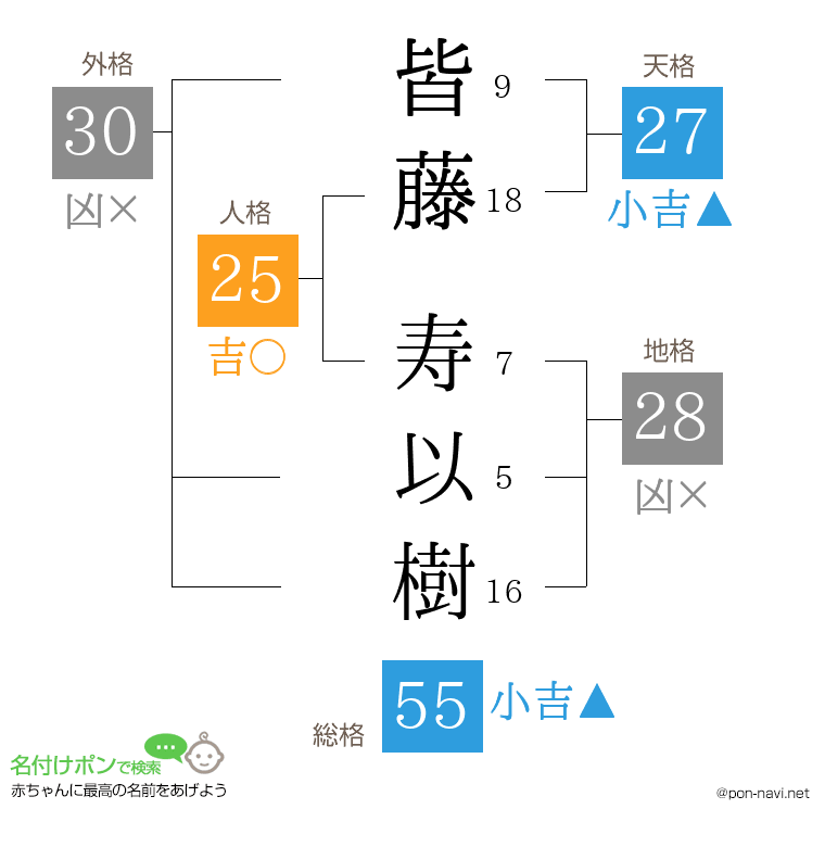 皆藤 寿以樹さんの姓名判断結果