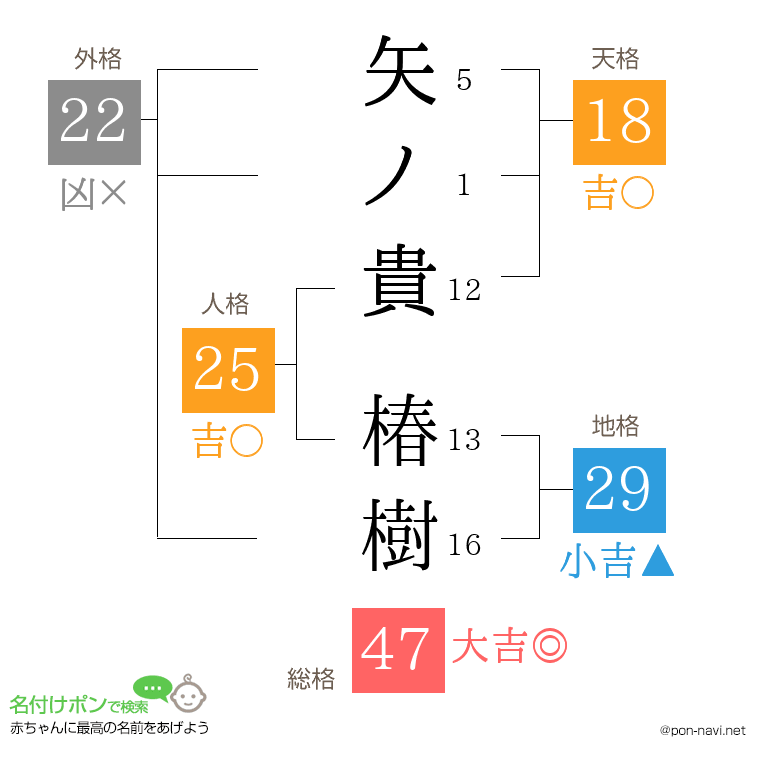 矢ノ貴 椿樹さんの姓名判断結果