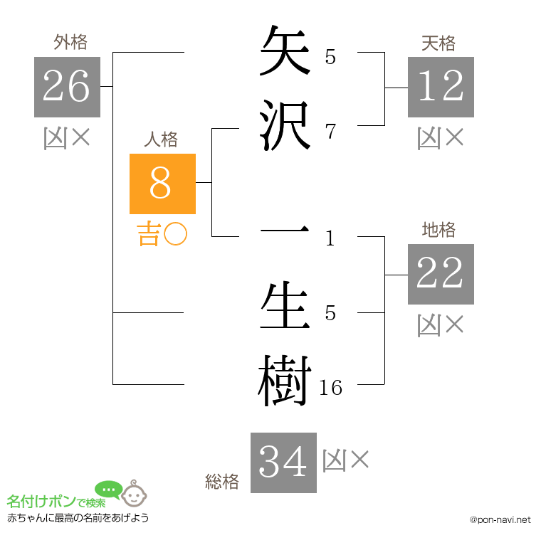 矢沢 一生樹さんの姓名判断結果