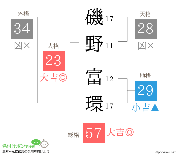 磯野 富環さんの姓名判断結果