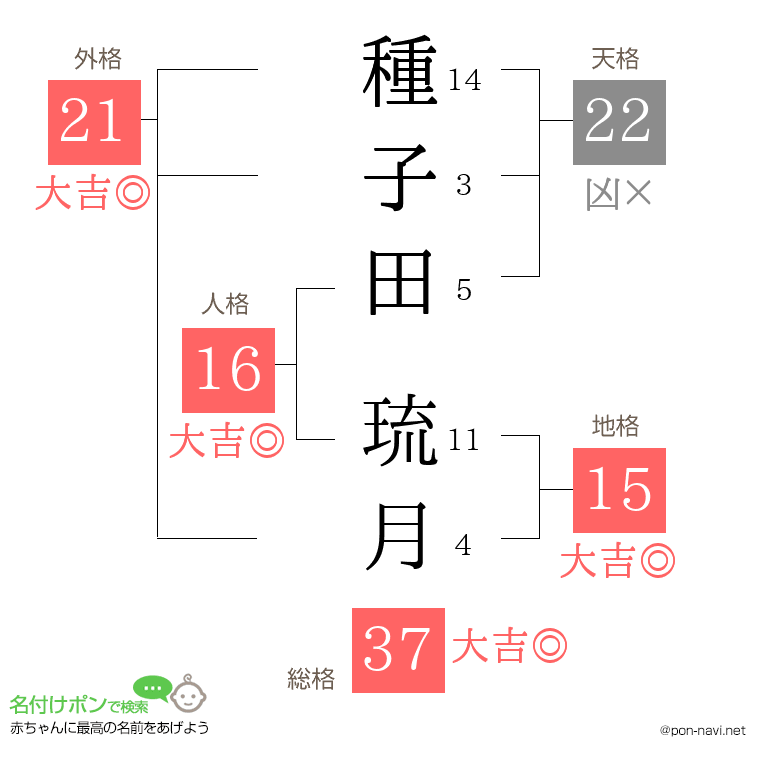種子田 琉月さんの姓名判断結果