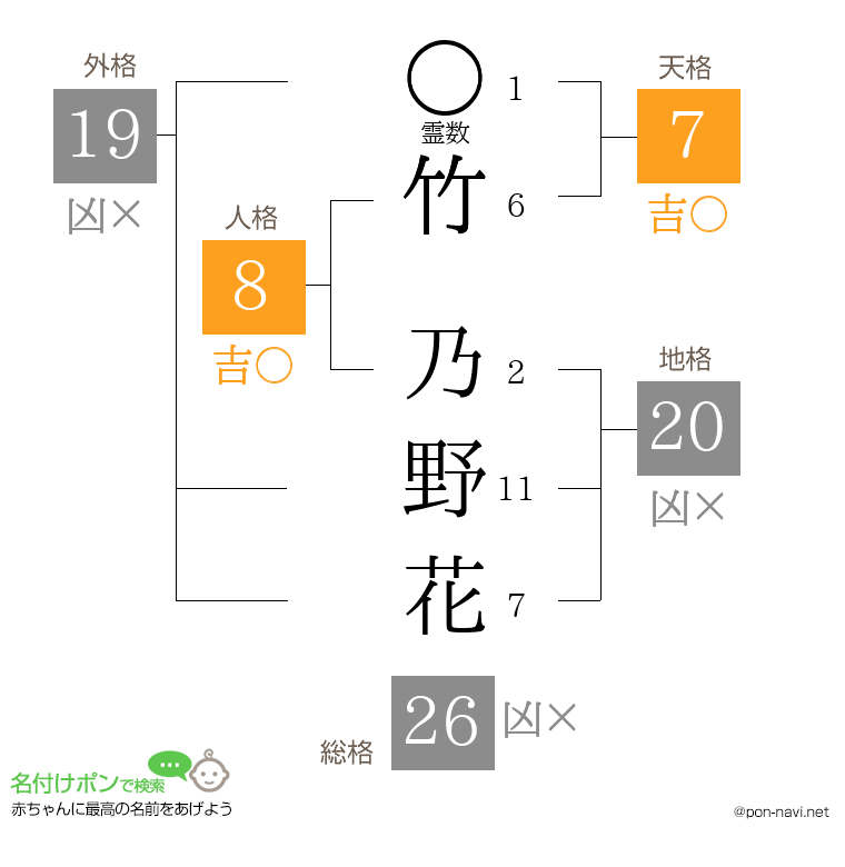 竹 乃野花さんの姓名判断結果