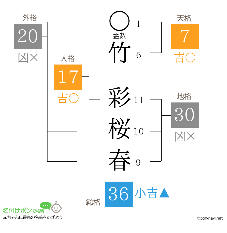 竹 彩桜春さんの姓名判断結果