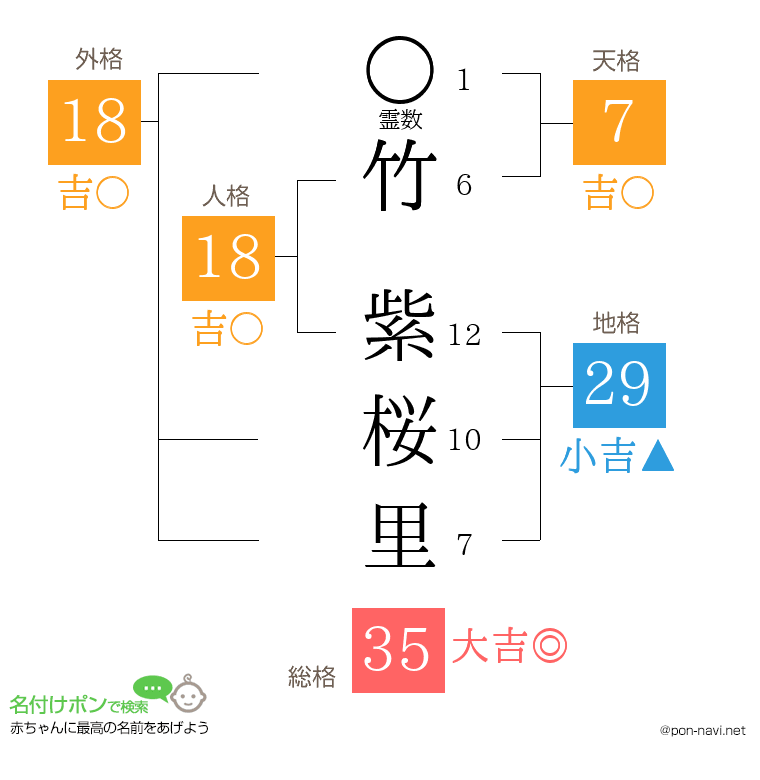 竹 紫桜里さんの姓名判断結果