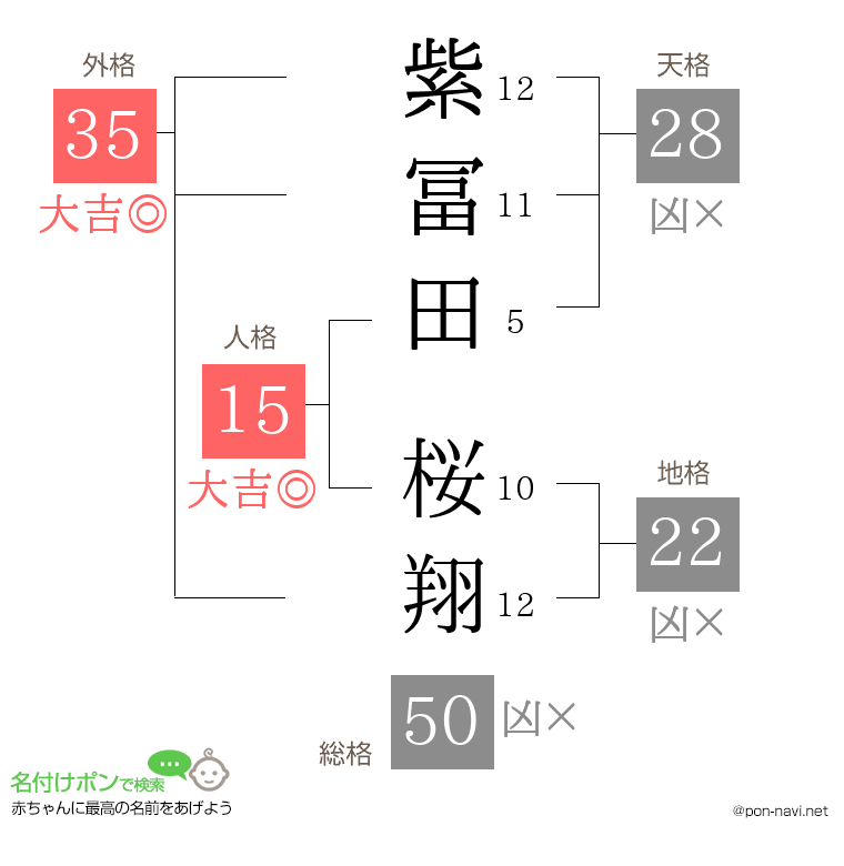 紫冨田 桜翔さんの姓名判断結果