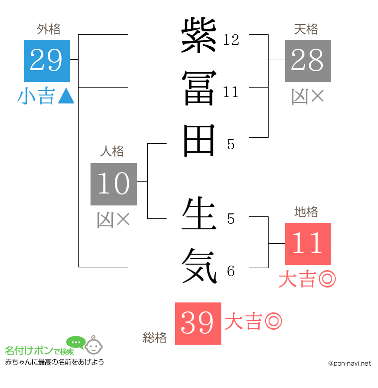 紫冨田 生気さんの姓名判断結果