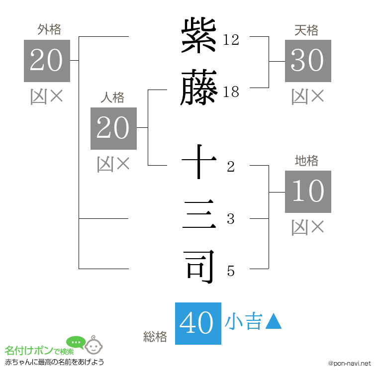 紫藤 十三司さんの姓名判断結果