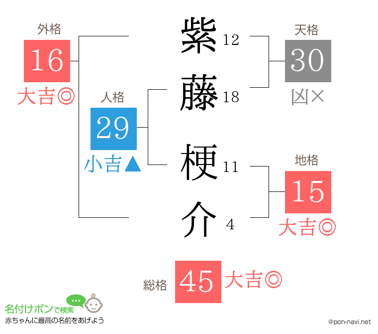 紫藤 梗介さんの姓名判断結果
