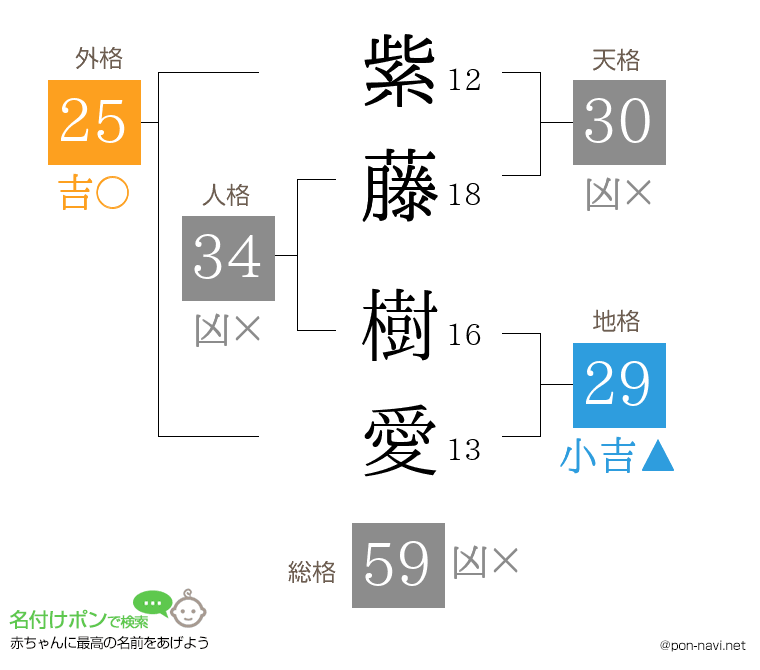 紫藤 樹愛さんの姓名判断結果